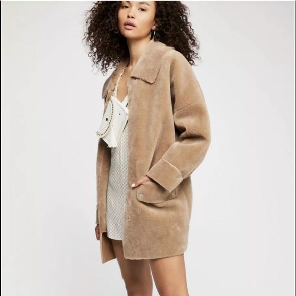 Free People Sherpa Coat Oversized  Leather Lined - Picture 5 of 8
